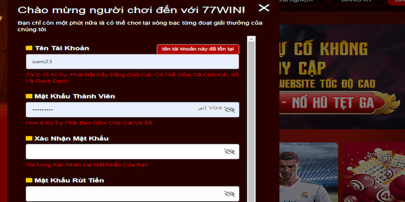 Đăng ký tài khoản và nhận khuyến mãi 77Win